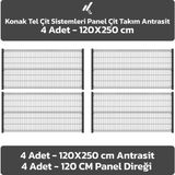 KONAK TEL ÇİT SİSTEMLERİ 4 ADET PANEL TAKIM (4 ADET PANEL ÇİT TELİ 120X250 CM + 4 ADET PANEL ÇİT DİREĞİ 120 CM) - Antrasit