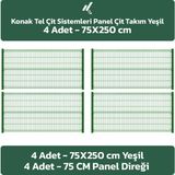 KONAK TEL ÇİT SİSTEMLERİ 4 ADET PANEL TAKIM (4 ADET PANEL ÇİT TELİ 75X250 CM + 4 ADET PANEL ÇİT DİREĞİ 75 CM) - Yeşil