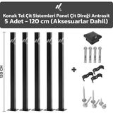 KONAK TEL ÇİT SİSTEMLERİ 5 ADET PANEL ÇİT DİREĞİ 120 CM AKSESUARLAR DAHİL - Antrasit