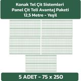 Konak Tel Çit Sistemleri 5 Adet Panel Çit Teli 75 x 250 cm 4 mm Tel Kalınlığı 55 x 150 mm Göz Aralığı - Yeşil