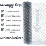 Konak Tel Çit Sistemleri Galvanizli Örgü Tel 100 cm x 20 M 2.2 mm 60 x 60 Göz - Gri