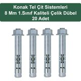 KONAK TEL ÇİT SİSTEMLERİ PANEL ÇİT DİREĞİ ÇELİK DÜBEL 20 ADET - 8 mm