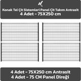 KONAK TEL ÇİT SİSTEMLERİ PANEL ÇİT TAKIM (4 ADET PANEL ÇİT TELİ 75X250 CM + 4 ADET PANEL ÇİT DİREĞİ) - Antrasit