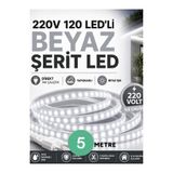 KONDEL 5 Metre 220V 120 LED’li BEYAZ Şerit LED Yapışkanlı Direkt Tak Çalıştır İç ve Dış Mekân Aydınlatma