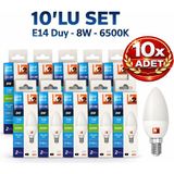 Kondel Aydınlatma 10 Adet K2 8W E14 LED Ampul 6500K Soğuk Beyaz 720 Lümen