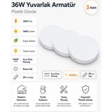 Kondel Aydınlatma 3 Adet Horoz 36W Yuvarlak LED Armatür 24 cm Sıva Üstü Beyaz Işık 3600 Lümen Plastik Gövde