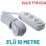 Kondel Aydınlatma 3'lü 10 Metre Uzatma Kablosu Topraklı 3x2,5 Ttr Cca - Beyaz