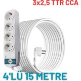 Kondel Aydınlatma 4'lü 15 Metre Uzatma Kablosu Topraklı 3x2,5 Ttr Cca - Beyaz