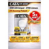 Kondel Aydınlatma Cata CT-4330 25W Torch LED Ampul 2700 Lümen 6400K Beyaz E27 Duy 5 Adet Fırsat Paketi - 25 W