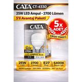 Kondel Aydınlatma Cata CT-4330 25W Torch LED Ampul 2700 Lümen 6400K Beyaz E27 Duy 5 Adet Fırsat Paketi