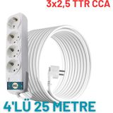 Kondel Aydınlatma Kondel 4'lü Uzatma Kablosu 25 Metre Beyaz PVC Malzeme ile Dayanıklı 3x2,5 Ttr Cca