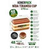 KONERPACK 48 Adet Kapaklı Tiramisu Cup Nida 270 cc Şeffaf Sert Plastik Tatlı Kasesi Magnolia Kabı
