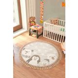 Konfor Halı Bercario Kids 9271 Yıldızlı Hayvan Figürlü Yuvarlak Dokuma Çocuk Odası Halısı Yumuşak Bebek Odası Ha