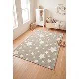 Konfor Halı Kids 6002 Gri Yıldızlı Dokuma Çocuk Odası Halısı Yumuşak Bebek Odası Halısı - 80 x 150 cm