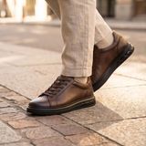 Konfores 2274-ZANELLE Hakiki Full Duble Deri Üst Kalite Premıum Erkek Sneaker Ayakkabı - NKT02274-KAHVERENGI-40