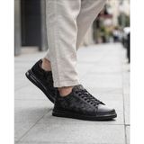 Konfores 2274-ZANELLE Hakiki Full Duble Deri Üst Kalite Premıum Erkek Sneaker Ayakkabı - NKT02274-SIYAH-BASKILI-44 - Siyah - Antrasit