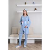 Konforlu, Emzirmeye Uygun, Pamuklu Hamile/Lohusa Pijama & Şık Dantel Detaylı Sabahlık- 3’lü Set Mavi XL Beden