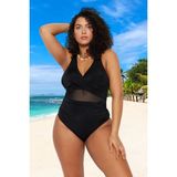 Konforlu Plus Size Mayo Tasarım Büyük Beden Premium Kalite Plaj ve Havuz Için Geniş - Siyah - 48