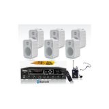 König 6'Lı Beyaz Hoparlörlü Anfi Ses Sistemi | Mikrofonlu Paket Set