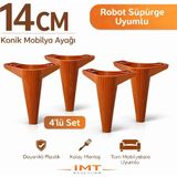 Konik 14 cm Ceviz 4 Adet Mobilya Ayağı Robot Süpürgeye Uyumlu Koltuk Tv Ünitesi Konsol Ayağı