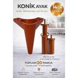 Konik 14 cm Ceviz Mobilya Ayağı 20'li Set Robot Süpürgeye Uyumlu Koltuk Tv Ünitesi Konsol Ayağı