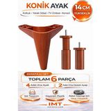 Konik 14 cm Ceviz Mobilya Ayağı 6'lı Set Robot Süpürgeye Uyumlu Koltuk Tv Ünitesi Konsol Ayağı