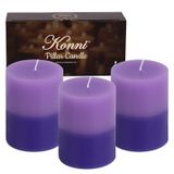 KONNI Mor Katmanlı Sütun Mumlar 3'lü Set, 3 "x 4" Kokusuz Sütun Mumlar Toplu, 39 Saat Uzun Yanan Mumlar, Dumansız ve Damlamayan Büyük Yuvarlak Mum Düğün, Ev Dekorasyonu, Partiler, Akşam Yemeği için