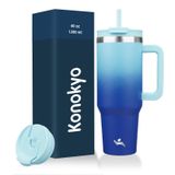 Konokyo Saplı ve 2 Pipetli 40oz Bardak, 2'si 1 Arada Kapaklı Yalıtımlı Su Şişesi Paslanmaz Çelik Seyahat Kahve Kupası, Gökyüzü