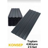 Konsepp Galvanizli Trapez Çatı Kaplama Sacı – 2,5 Metre (2 Adet-Su Geçirmez ve Paslanmaz Metal Sac) - Antrasit - Gri