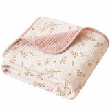 Konssy Kız Çocuk Battaniyeleri, Ters Çevrilebilir Battaniye%100 Pamuk (Muslin) Bebek Yatağı Battaniyeleri Süper Yumuşak Bebek Bebek Battaniyesi 111 cm x 119 cm (Pembe Çiçekli)