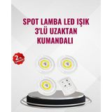Kont 3 Lü Pilli Kablosuz LED Spot Lamba Seti Kumandalı Kolay Montaj Aydınlatma - 1,20 m
