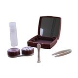 Kontakt Lens Saklama Kutusu, Aynalı Taşıma Çantası, Pens ve Solüsyon Şişesi ile Komple Set, Kahverengi