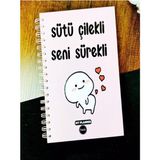 Konuşan Ajanda 17X24 Spiralli Stickerli Kuşe Kağıda Tarihsiz Ajanda Sütü Çilekli Seni Sürekli - Renkli