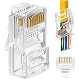 Koodmax - 100 Adet - 3u (3 Micron) 8P8C Gold Plated Cat6 Ez RJ45 Yeni Nesil Delikli Konnektör - Şeffaf