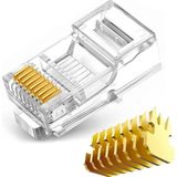 Koodmax - 100 Adet - 50U" Gold Plated Cat6 RJ45 Konnektör - 8P8C Ethernet Kablo Ucu Modüler Fiş Jak - Şeffaf