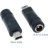 Koodmax - 5 Pin Mini USB Erkek To Dc 5.5*2.1mm Dişi Soket Çevirici - Güç Adaptörü Fişi Dönüştürücü - Siyah