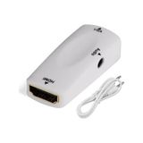 Koodmax Hdmi To Vga Çevirici Kablo 1080p Hdmı Dişi - Vga Dişi Ses Destekli Dönüştürücü - Beyaz Renk - Beyaz