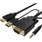 Koodmax - HDMI To VGA Kablo 3.5mm Ses ve USB Güç Destekli - 1080P - 2 Metre - Siyah