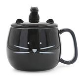 Koolkatkoo 16oz Sevimli Kedi Kahve Kupası Cep Telefonu Tutucu Kapaklı Kedi Lover Benzersiz Seramik Siyah Kupalar Çay Kupası Kadınlar için Hediye