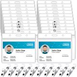 koorito 50'li Paket İsim Rozet Tutucu Klipsli Şeffaf PVC Yatay Rozet Tutucu ve Metal Rozet Klipsi Su Geçirmez Yeniden Kapatılabilir Fermuar Mühür İsim Tutucu Etiketler Rozet Klipsli