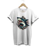 Köpek Balığı Baskılı Deniz Kum Güneş Shark Baskılı Regular Fit %100 Pamuk Beyaz T-Shirt - XL