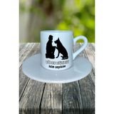 Köpek Eğiticsi Meslek Baskılı Türk Kahvesi Fincanı Tabaklı Kişiye Özel Model 2