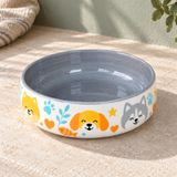 Köpek Mama ve Su Kabı Seramik Porselen Kase, 600 ml, 15 cm, Sırlı Yüzey, Bulaşık Makinesinde Yıkanabilir, Desenli, Geniş Ağızlı, Kaymayan Ağırlıkta, Antrasit