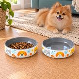 Köpek Mama ve Su Kabı Seramik Porselen Kase İkili Set, 600 ml, 15 cm, Sırlı Yüzey, Bulaşık Makinesinde Yıkanabilir, Desenli, Geniş Ağızlı, Kaymayan Ağırlıkta, antrasit