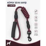 Köpek Sevk Kayışı 1,2 Metre Örgü İp Süngerli Sap Düğüm Detaylı Metal Klipsli - Kahverengi