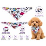 Köpek Ve Kedi Fuları Çıtçıtlı Grafiti Desenli Bandana - Beyaz