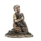 Köpekli Çocuk Boy Hugging the Dog Polyresin Biblo 13cm