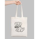 Köpekli Çocuk Boyama Çantası, Boyama Bez Çanta Tote Bag - 10D-Krem