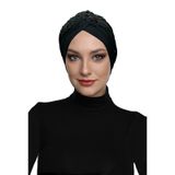 Kopma Astarlı İşlemeli Siyah Dantel Motifli Hazır Türban Tesettür Abiye Bone