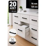 Köprü Kulp Mat Siyah Modern Mobilya Kulpu 96 mm Dolap Çekmece Kulpu 128 mm Vida Dahil Sert Plastik Polimer Kulp 20 Adet
